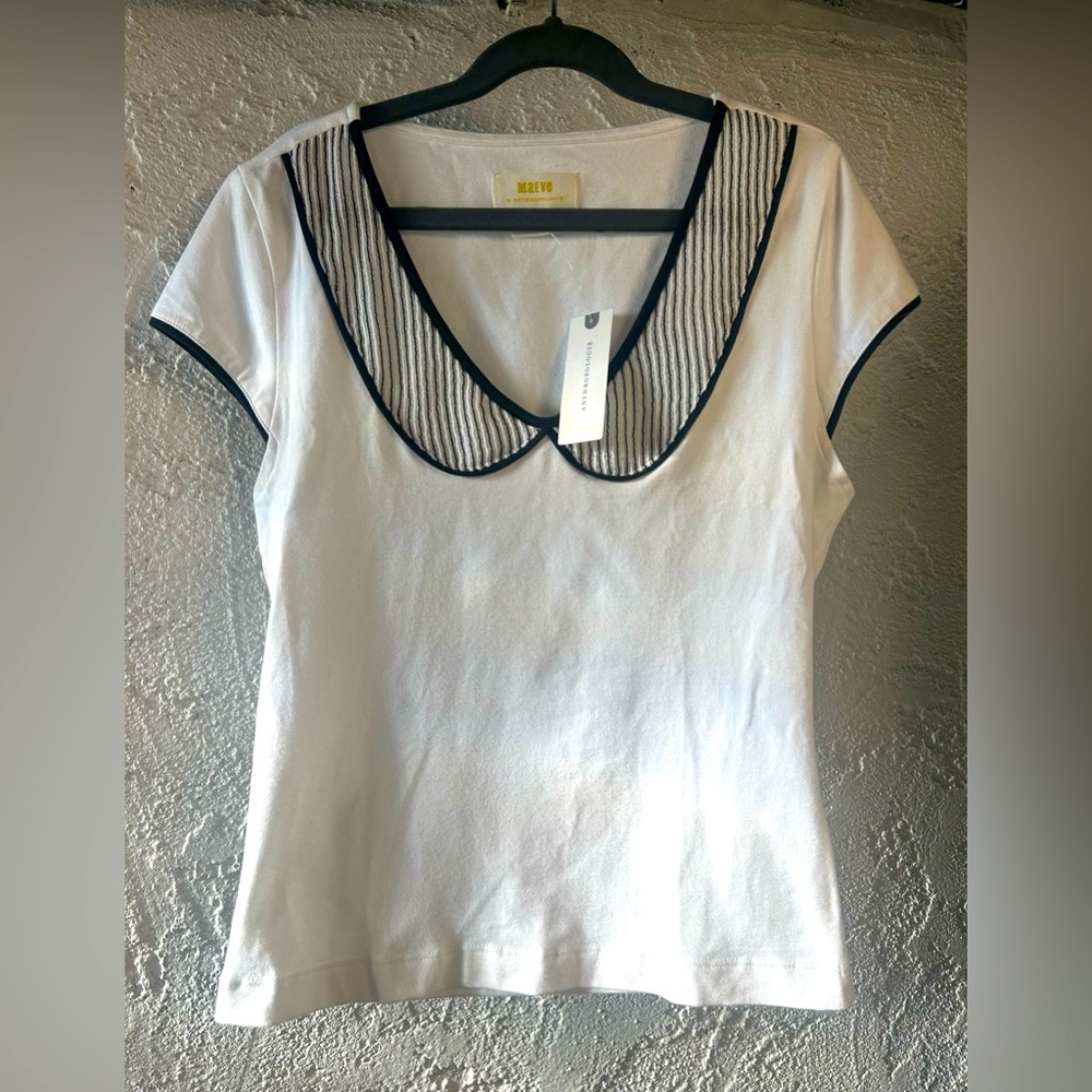 Anthropologie Maeve short sleeve black and white vintage type top